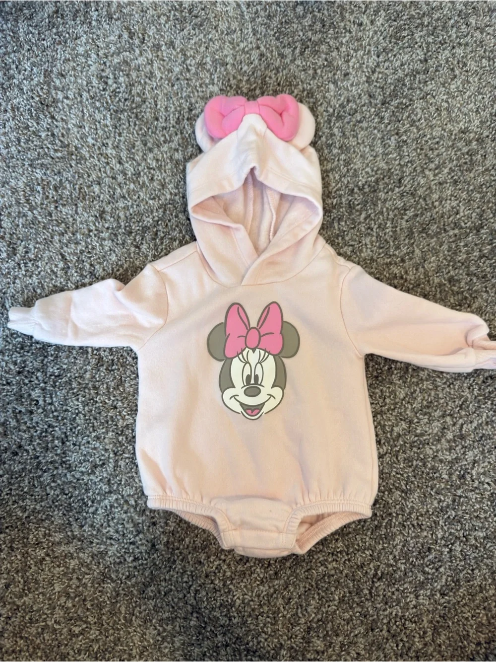 Pink Minnie Mouse Hooded Baby Onesie